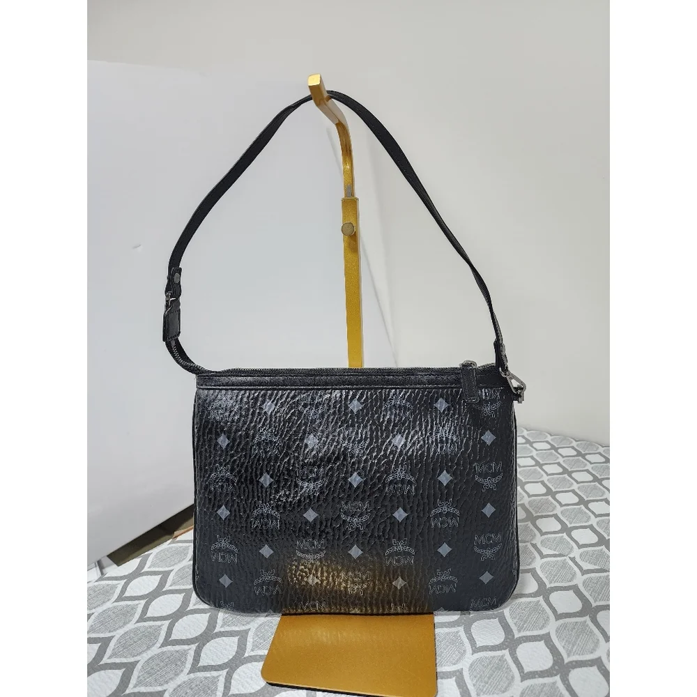 MCM Visetos Leather Pochette Shoulder Bag Black